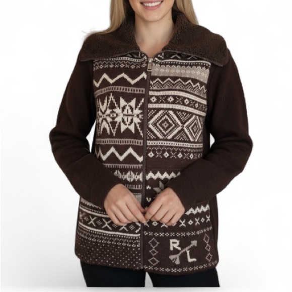 Ralph Lauren Sweaters - Lauren Ralph Lauren Southwest Wool Blend Faux Fur Sweater Jacket M Western Lodge